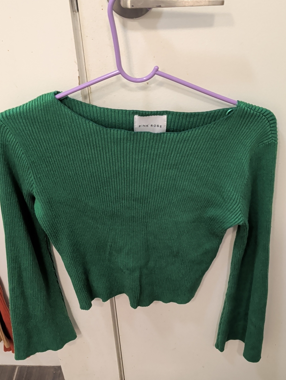 Pink Rose Emerald Ribbed Boatneck Long-Sleeve Sweater